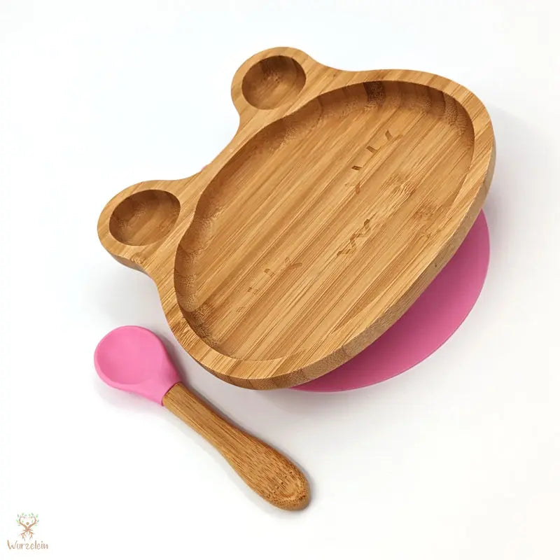 Bambusteller Hase rosa - Wurzelein