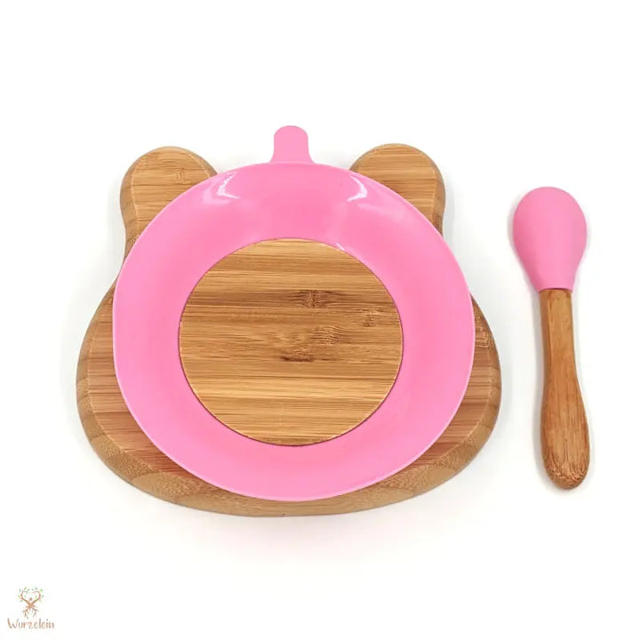 Bambusteller Hase rosa - Wurzelein