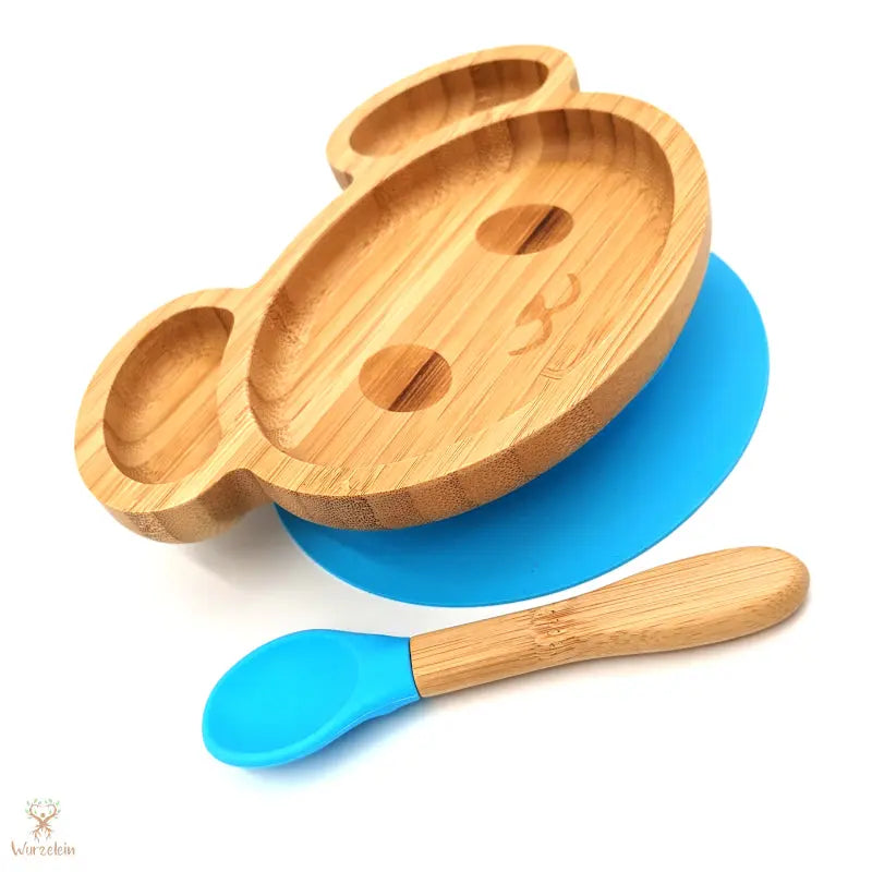 Bambusteller Maus blau - Wurzelein
