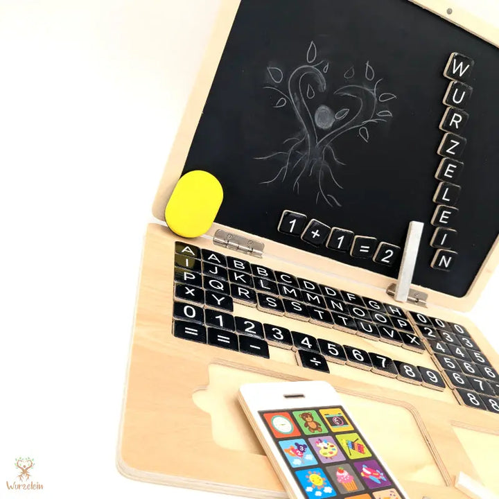 Lernspielzeug Holz-Laptop mit Magnet-Tafel - Wurzelein